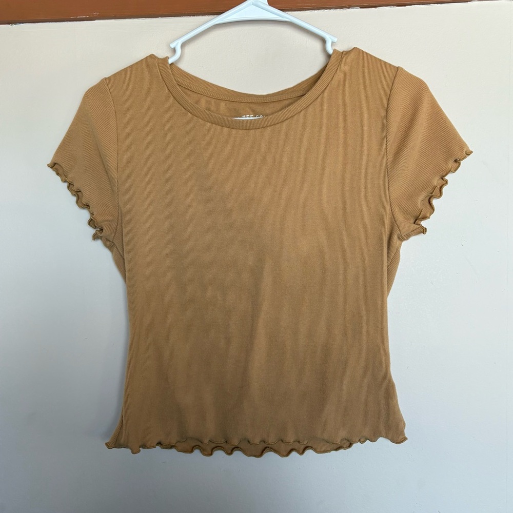 Ruffled Mustard Yellow Cropped Ribbed Aeropostale Tee